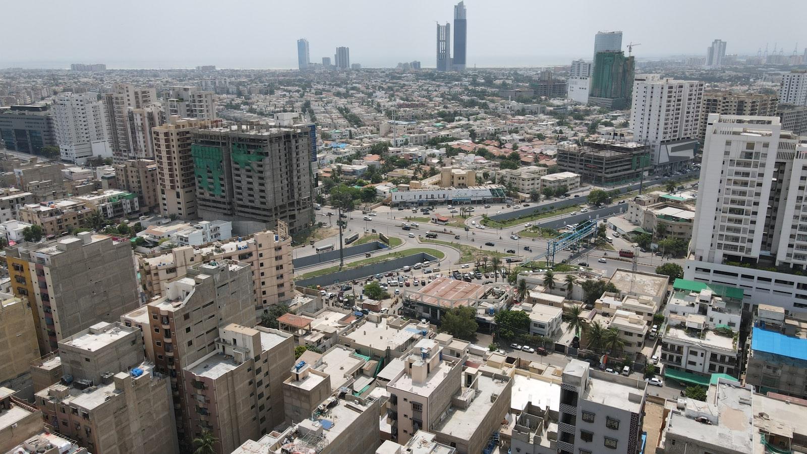 An Aerial View of a City with Tall Buildings